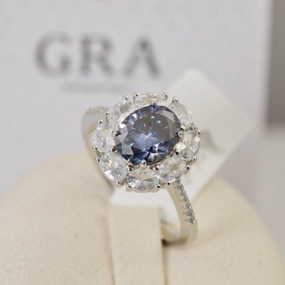 Certified 2.0 CT Deep Purple Moissanite Ring 925 Sterling - Picture 4 of 6